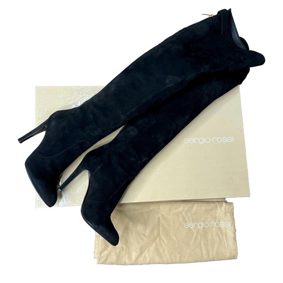 Sergio Rossi Shoes - SERGIO ROSSI Black Suede Thigh High Boots